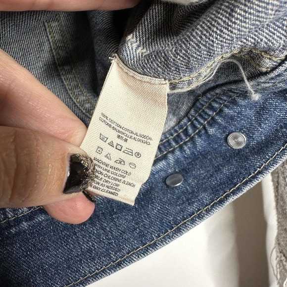 Free People Distressed Jean Jacket Hooded Fabric Sleeves Women's Size S - Picture 5 of 7